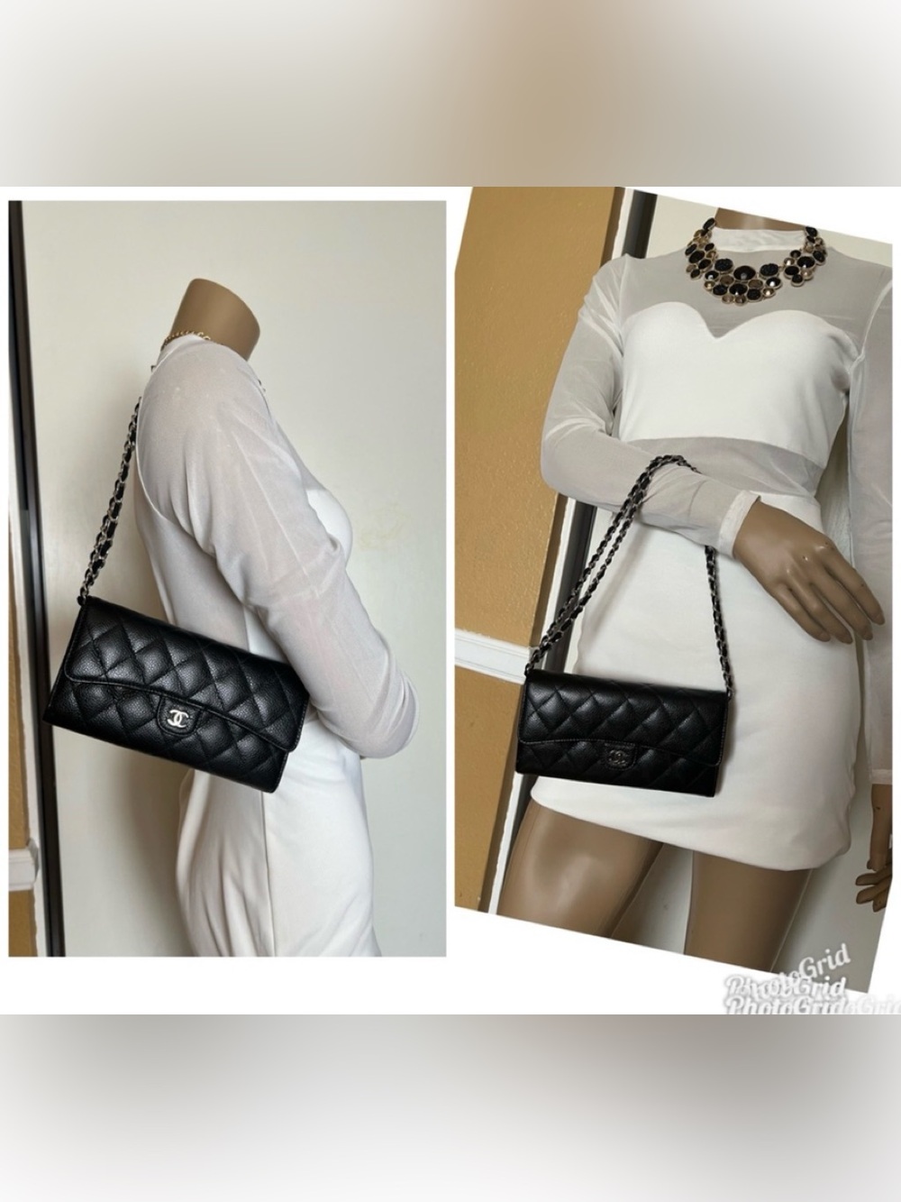 🎁AUTH. CHANEL CAVIAR CLASSIC FLAP  WALLET WITH CHAIN. - Picture 14 of 16